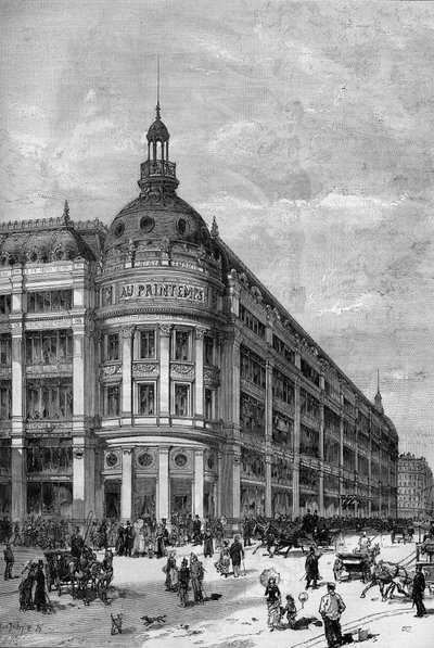 Vårvarehus i Paris i 1883. Hjørnepaviljongen mellom rue de Provence og rue Caumartin. av Unknown artist