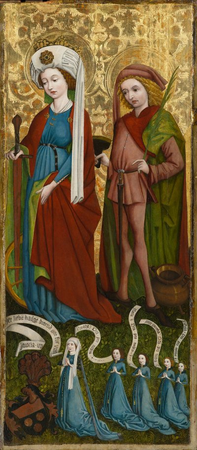 St. Catherine og St. Vitus med Anna von Freiberg og hennes døtre, ca 1450 (tempera og olje på panel) av Unknown artist