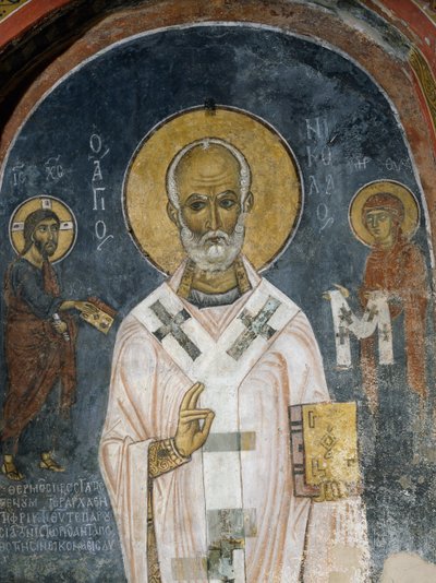 St Nicholas of Myra, fresco (1100-tallet), Church of Ayios Nikolaos tis Steyis (Saint Nicholas of Roof) (11. århundre) (Unescos verdensarvliste, 2001), Troodos-fjellene, Kypros av Unknown artist
