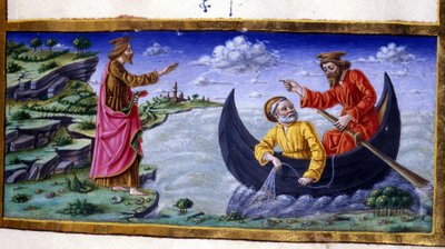 St. Peter: Fiske ved Tiberiassjøen. Miniatyr fra 1400-tallet. Milano, Biblioteca Trivulziana. av Unknown artist