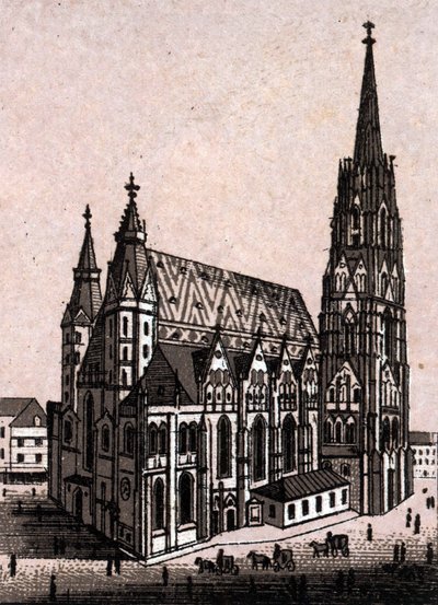 St. Stefans katedral (St. Stefan eller Stephansdom eller St. Stephane eller St. Stephan Kirche) i Wien i Østerrike (Wien) i "Verden illustrerer 168 utsikter" Udatert (slutten av 1800-tallet) av Unknown artist