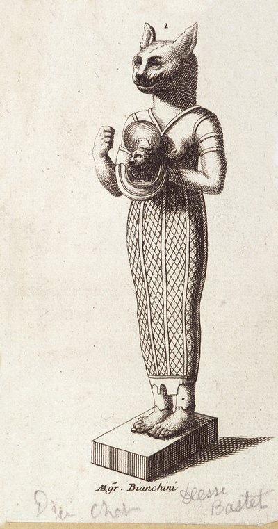 Statue av dansens gudinne, Cat-head Bastet (det gamle Egypt). gudinne i gammel egyptisk religion, av Unknown artist