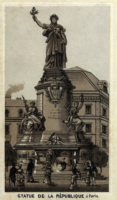 Statue av republikken, Place de la Republique i Paris. Kromolitografi fra slutten av 1800-tallet. av Unknown artist