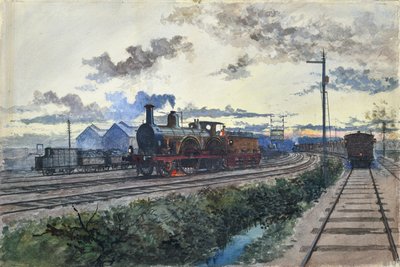 Damplokomotiv, ca. 1870 (akvarell på papir) av Unknown artist