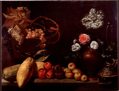 Stilleben med roser, buskblomster, sitroner og druer (maleri av Unknown artist