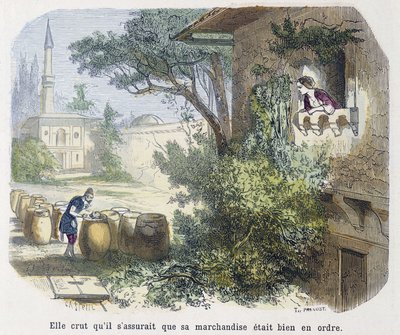 Fortelling: "" hun trodde at han sørget for at varene hans var i orden"" - i "" Tusen og én natt", red. Emile Guérin, fortalt av Md Bondet, Paris, n.d. av Unknown artist