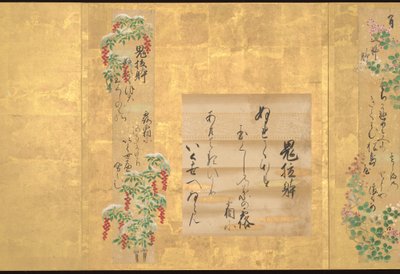 Teikas ti stiler innen japansk poesi, tidlig på 1700-tallet (album med ti blader; blekk og farge på papir) av Unknown Artist