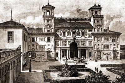 Terrasse og fasade til Villa Medicis. Reise til Francis Wey 1864-1869 i Tour du monde 1870 1. semester. av Unknown artist