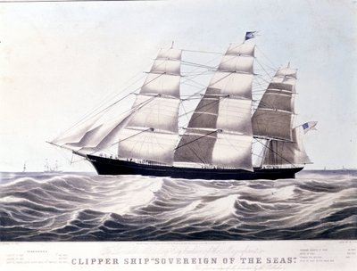 Den amerikanske klipperen Sovereign of the Sea rundt 1852. Litografi fra 1800-tallet av Unknown artist
