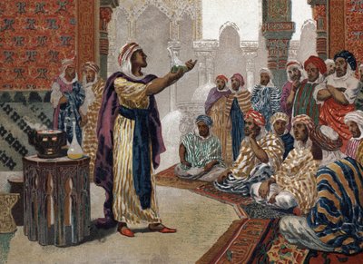 The Arab alchemist Geber (Jâbir ibn Hayyan) (v721-v815), einching chemistry. Barcelona 1881 av Unknown artist