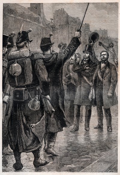 Arrestasjonen av Victor Schoelcher (1804-93) ved Saint Antoine Barricade, 4. desember 1851 - Arrestasjonen av Victor Schoelcher (1804-93) faubourg Saint Antoine 4. desember 1851 - Under opprøret provosert av statskuppet til Louis Bonaparte (futu av Unknown artist