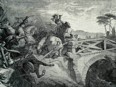 Slaget ved Garigliano (Garellano) mellom franskmennene og spanjolene under den tredje italienske krigen, 29. desember 1503.: Gonzalo Fernandez De Cordoba kalte El Gran Capitan av Unknown artist