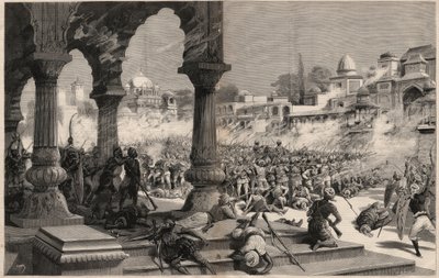 The Battle of Manipur - British Indian insurrections - massacre of a column of about 500 English soldiers, called by the Maharadjah whose subjects revolted in Manipur (territory on the borders of Assam and Burma) in India av Unknown artist