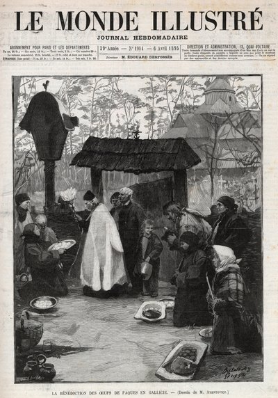 Velsignelsen av påskeegg i Galicia (Lille Russland) - gravering i "The Illustrous World"" fra 1895 av Unknown artist