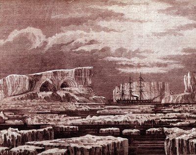 Challenger-båten midt i isfjellene. av Unknown artist