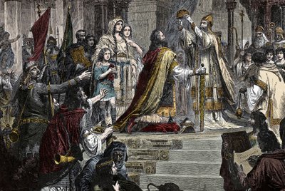 The Coronation of Charlemagne - Coronation of Charlemagne (742 - 814) i 800 av pave Leon III av Unknown artist
