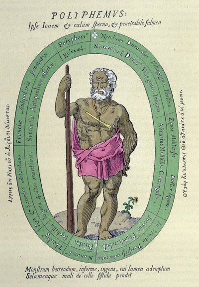 The Cyclops Polyphemus (Polyphemus), satire mot Nicolas Durand de Villegagnon, fransk militær og oppdagelsesreisende (1510-1571) av Unknown artist