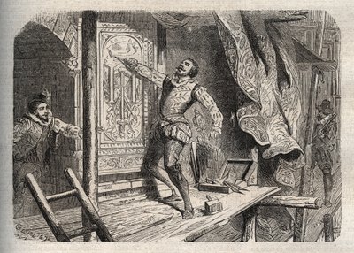 Jean Goujons død (1510-1562 eller 1569), døde ifølge en legende i 1572, under Saint Barthelemy - gravering i "" Dictionnaire populaire illustrious"" - 1864 - av Joseph Decembre og Edmond Allonier - av Unknown artist