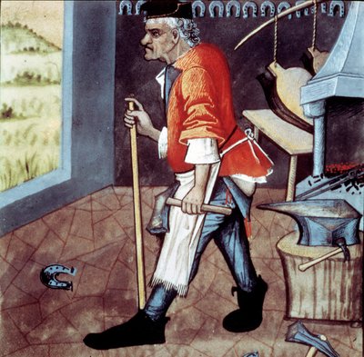 Detaljsmeden av en miniatyr fra 1400-tallet. Paris, B.N. av Unknown artist
