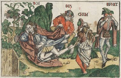 The Drunkenness of Noah, ca. 1483-95 (håndfarget tresnitt) av Unknown artist
