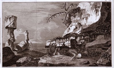 Påskeøya (Rapa Nui) i Polynesia etter "Viaggi del Capitano Cook", gravering fra 1800-tallet. av Unknown artist