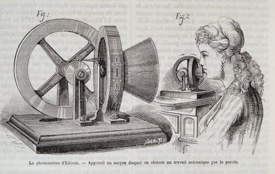 Edison-fonometeret - enhet ved hjelp av hvilken et mekanisk verk oppnås ved tale i "" Nature"" 1878. av Unknown artist