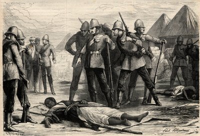 Keiseren (negus) av Etiopia Theodoros II (Tewodros) døde 13. april 1868 etter at engelskmennene hadde tatt Magdala til fange, hvor negus hadde trukket seg tilbake. Gravering i "" L