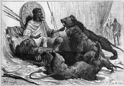 The Emperor (ras) Theodoros of Abyssinia surrounds his lions. In “Nature” of 1888. av Unknown artist