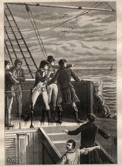 The Expedition to the Southern Lands (1800-1803) av Nicolas Baudin (1754-1803): sjømenn utenfor New Holland (Australia) rapporterer om et slør i horisonten - illustrasjon hentet fra "The Great Mariners of the 18th century" av Unknown artist