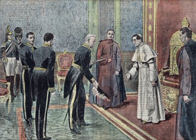 Den franske ambassadøren Jonnart overrekker sine akkreditiver til pave Benediktus XV (1914–1922). Illustrasjon fra «Le pelerin» juni 1921. av Unknown Artist