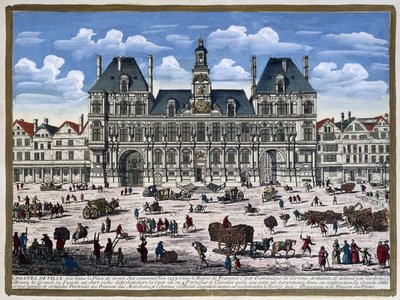 Hôtel de Ville de Paris og torget på 1500-tallet - gravering av Unknown artist