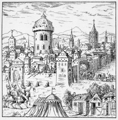 Hugenottene i Amboise hvor var kong Francois II (Conjuration of Amboise) - i "" samling av 39 figurer som representerer ulykkene i Frankrike fra 1562 til 1586""; Louis Perrin imprimerie av Unknown artist