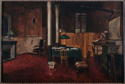 Journal des débats nyhetsrom, ca. 1889 (olje på tre) av Unknown artist