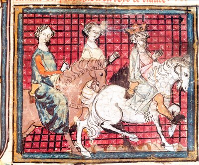 Kongen av francene Chilperic I (543-597) og Fredegonde en hesteminiatyr fra "" Grandes Chronicles de France"" 1375-1379 kommunale bibliotek, Castres av Unknown artist