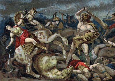 Herkules#39; arbeid: Herkules tar beltet ved Hippolyte, begynnelsen av det 20. århundre (kromo) av Unknown Artist