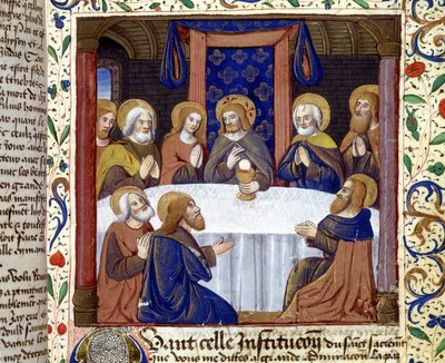 Det siste måltid. (Kristus omgitt av sine apostler) - belysning av middelalderen, sd. av Unknown artist