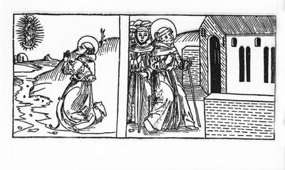 The Life of Saint Bernard de Menthon (923 - 1008). Gravering fra «Leben der Heiligen - sommerteil» (Helgenboken) av Jacobus (James) fra Voragine (1228-1298). Lübeck 1488. av Unknown artist