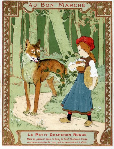 Den lille rødhetten møter ulven - Bon Marché-reklamemerket av Unknown artist