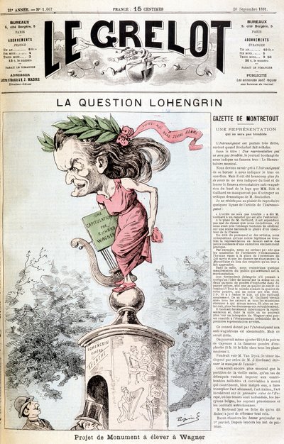 Lohengrin-spørsmålet: Monumentprosjekt som skal reises i Wagner - i "" Le Grelot"" av 20.09.1891 av Unknown artist