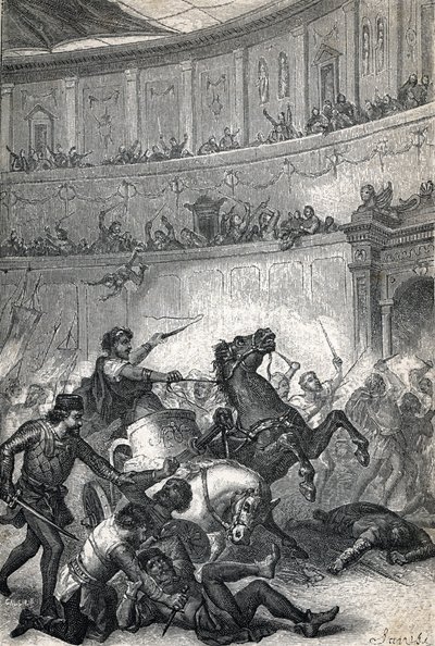 Massakren i Thessalonica i 390. Gravering 1884 av Unknown artist