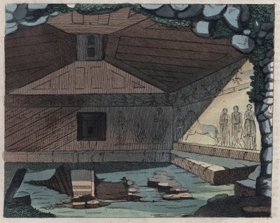 Necropolis of Tarquinia - gravering fra "" skikker og tradisjoner til alle folkeslag i universet. Det vil si historien om regjeringen, lovene, militsen, om religionen til alle nasjoner fra de fjerneste tider til i dag "1856 av Unknown artist