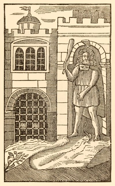 Pilegrimene nå, for å tilfredsstille kjødet fra Pilegrimenes fremgang fra denne verden, til det som skal komme av John Bunyan (1628-1688) Christian and Hopeful sovner og blir tatt til fange av kjempen o av Unknown