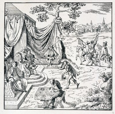 Prinsen av Condé innhentet fra Charles IX (1550-1574) en redigering som tillot kalvinistene å utøve sin religion i kongeriket (Peace of St Germain signert 08/08/1570) - i "" samling av 39 figurer som representerer ulykker i Frankrike fra av Unknown artist