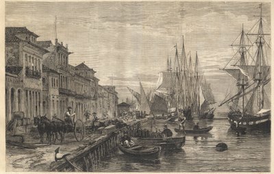 The Quay of Boa Vista, at San Pedro de Rio Grande do Sul, a Seaport of Brazil - Le quai de Belle-Vue, a San Pedro de Rio Grande (Brazil) - Captaincy of Sao Pedro do Rio Grande do Sul - Engraving from “” The Illustrous Universe”” 1866 av Unknown artist