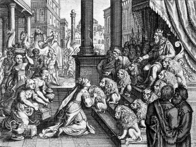 Dronningen av Saba før kong Salomo - gravering fra en bibel fra 1600-tallet av Unknown artist