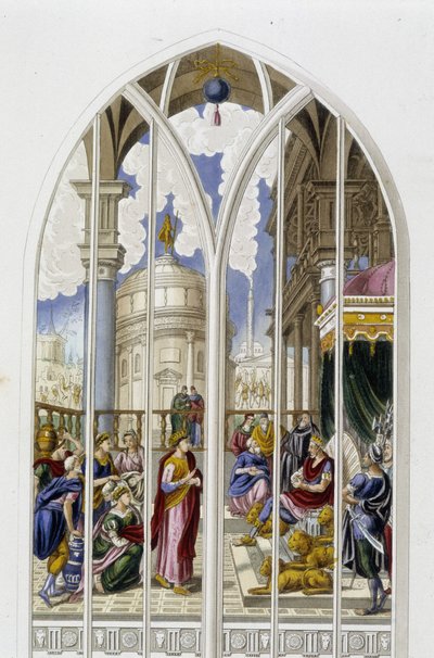 Dronningen av Saba før kong Salomo - fra et glassmaleri av Unknown artist