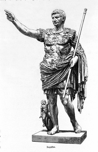 Den romerske keiseren Augustus (Octavian eller Octavian) (63 f.Kr. - 14), Gravering fra 1800-tallet. av Unknown artist