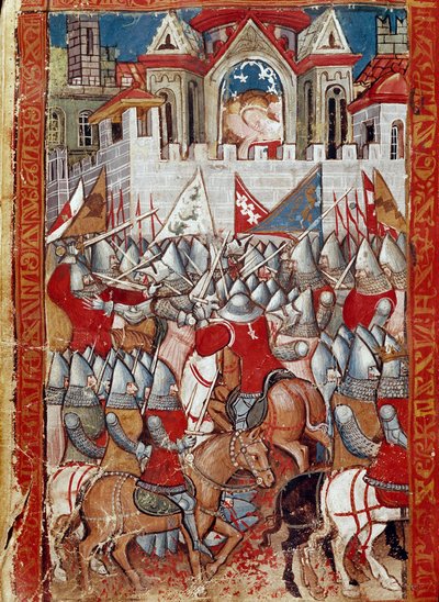 Beleiringen av Pamplona i Spania av Charlemagne, og vant mot Sarrazins Miniature fra «Entre d