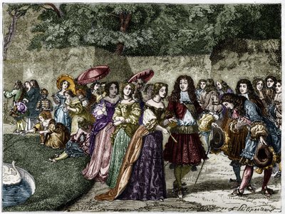 Solkongen (Louis XIV i hagene til Versailles omgir gårdsplassen hans). Gravering fra 1800-tallet. av Unknown artist