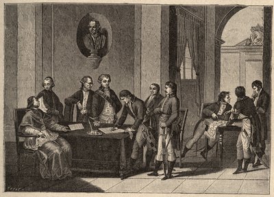 The Tolentino Treaty or Tolentino Peace is a peace treaty signed on 19 February 1797 in Tolentino, Italy, between France and the Pontifical States. (Between General Bonaparte and Pope Pius (Pio or Pius) VI (1717-1799). The Pope renounces himself to Avignon av Unknown artist